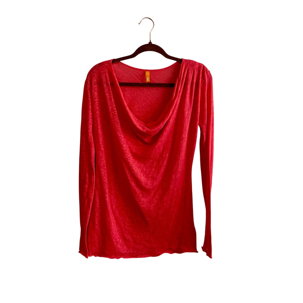 lucy Cowl Neck Long Sleeve Top Coral Pink Red Cotton Thumbholes Size XS